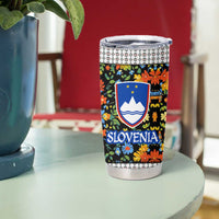 Slovenia Folk Art Tumbler Cup Bright Floral Pattern with National Crest Emblem