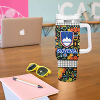 Slovenia Folk Art Tumbler With Handle Bright Floral Pattern with National Crest Emblem