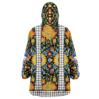 Slovenia Folk Art Wearable Blanket Hoodie Bright Floral Pattern with National Crest Emblem
