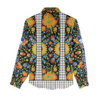 Slovenia Folk Art Women Casual Shirt Bright Floral Pattern with National Crest Emblem