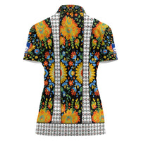 Slovenia Folk Art Women Polo Shirt Bright Floral Pattern with National Crest Emblem