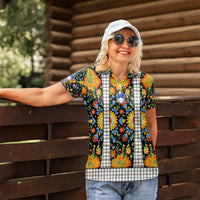 Slovenia Folk Art Women Polo Shirt Bright Floral Pattern with National Crest Emblem