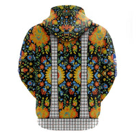 Slovenia Folk Art Zip Hoodie Bright Floral Pattern with National Crest Emblem