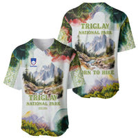 Triglav National Park Baseball Jersey Mountain Landscape with Slovenia Crest and Folk Art Details
