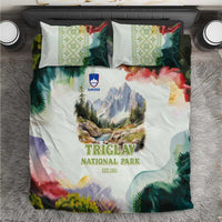 Triglav National Park Bedding Set Mountain Landscape with Slovenia Crest and Folk Art Details