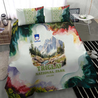 Triglav National Park Bedding Set Mountain Landscape with Slovenia Crest and Folk Art Details