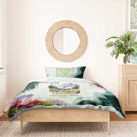 Triglav National Park Bedding Set Mountain Landscape with Slovenia Crest and Folk Art Details