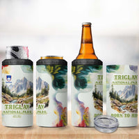 Triglav National Park 4 in 1 Can Cooler Tumbler Mountain Landscape with Slovenia Crest and Folk Art Details