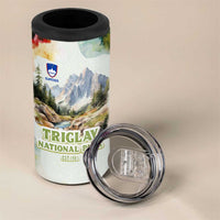 Triglav National Park 4 in 1 Can Cooler Tumbler Mountain Landscape with Slovenia Crest and Folk Art Details