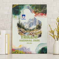 Triglav National Park Canvas Wall Art Mountain Landscape with Slovenia Crest and Folk Art Details