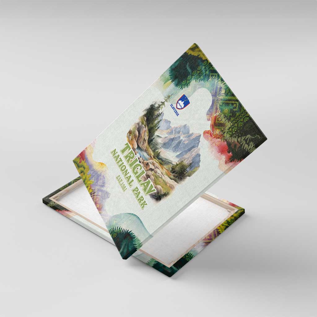 Triglav National Park Canvas Wall Art Mountain Landscape with Slovenia Crest and Folk Art Details