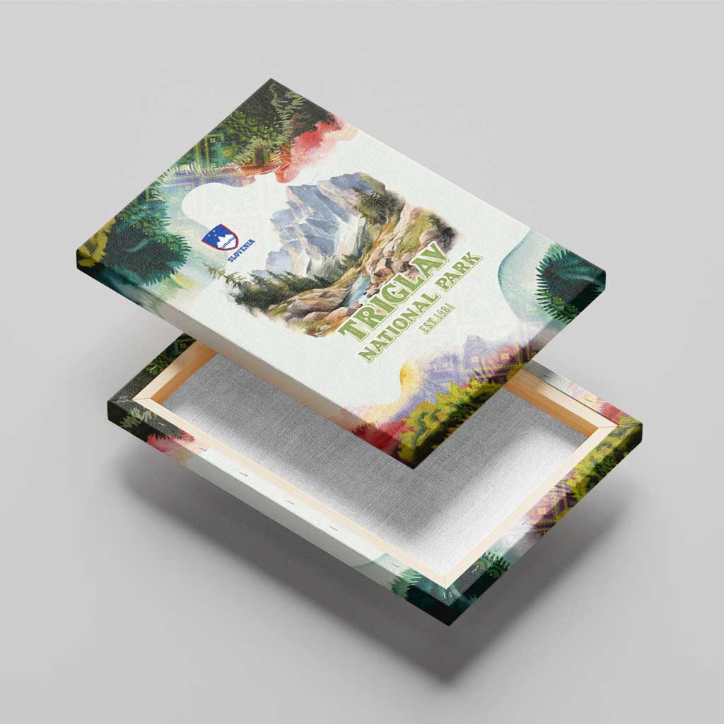 Triglav National Park Canvas Wall Art Mountain Landscape with Slovenia Crest and Folk Art Details