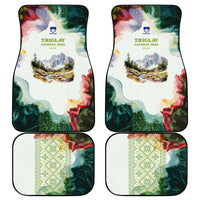 Triglav National Park Car Mats Mountain Landscape with Slovenia Crest and Folk Art Details