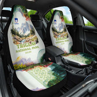 Triglav National Park Car Seat Cover Mountain Landscape with Slovenia Crest and Folk Art Details