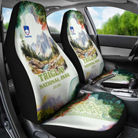 Triglav National Park Car Seat Cover Mountain Landscape with Slovenia Crest and Folk Art Details