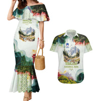 Triglav National Park Couples Matching Mermaid Dress and Hawaiian Shirt Mountain Landscape with Slovenia Crest and Folk Art Details