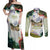 Triglav National Park Couples Matching Off Shoulder Maxi Dress and Long Sleeve Button Shirt Mountain Landscape with Slovenia Crest and Folk Art Details