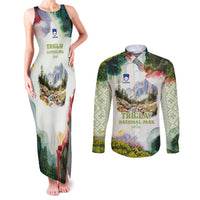 Triglav National Park Couples Matching Tank Maxi Dress and Long Sleeve Button Shirt Mountain Landscape with Slovenia Crest and Folk Art Details