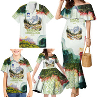 Triglav National Park Family Matching Mermaid Dress and Hawaiian Shirt Mountain Landscape with Slovenia Crest and Folk Art Details