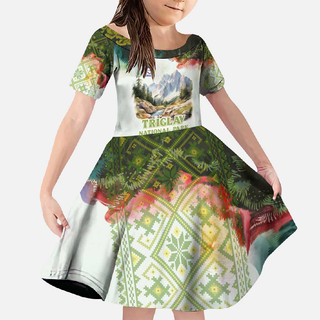 Triglav National Park Family Matching Off Shoulder Maxi Dress and Hawaiian Shirt Mountain Landscape with Slovenia Crest and Folk Art Details