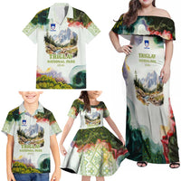 Triglav National Park Family Matching Off Shoulder Maxi Dress and Hawaiian Shirt Mountain Landscape with Slovenia Crest and Folk Art Details