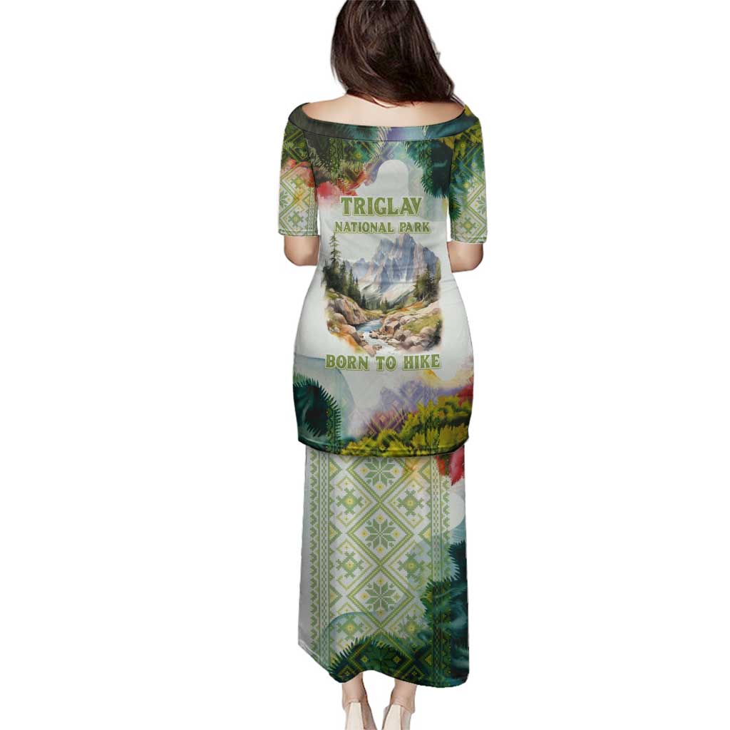 Triglav National Park Family Matching Puletasi and Hawaiian Shirt Mountain Landscape with Slovenia Crest and Folk Art Details