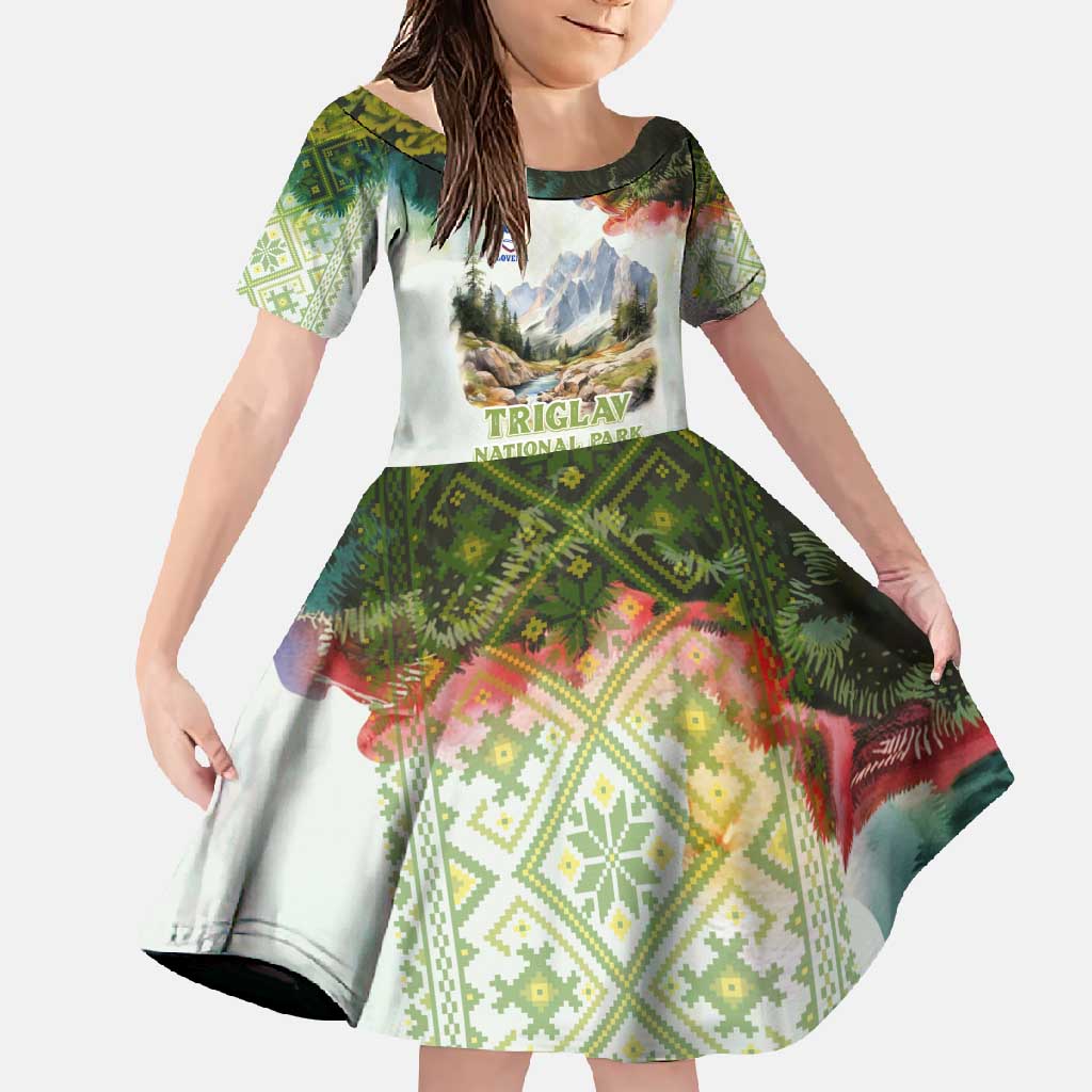 Triglav National Park Family Matching Summer Maxi Dress and Hawaiian Shirt Mountain Landscape with Slovenia Crest and Folk Art Details