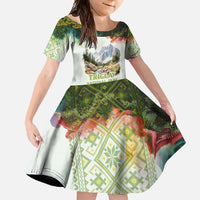 Triglav National Park Family Matching Summer Maxi Dress and Hawaiian Shirt Mountain Landscape with Slovenia Crest and Folk Art Details