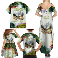 Triglav National Park Family Matching Summer Maxi Dress and Hawaiian Shirt Mountain Landscape with Slovenia Crest and Folk Art Details