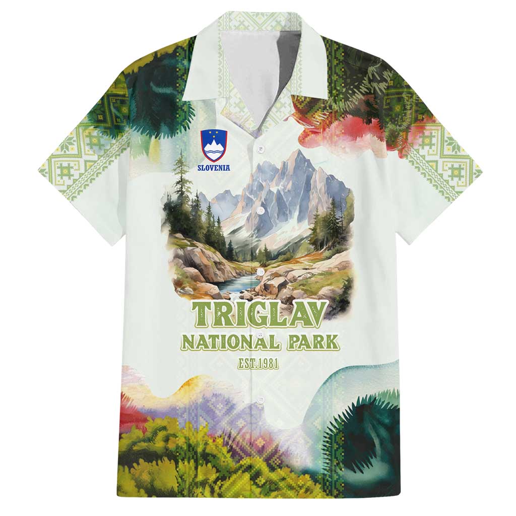 Triglav National Park Family Matching Summer Maxi Dress and Hawaiian Shirt Mountain Landscape with Slovenia Crest and Folk Art Details