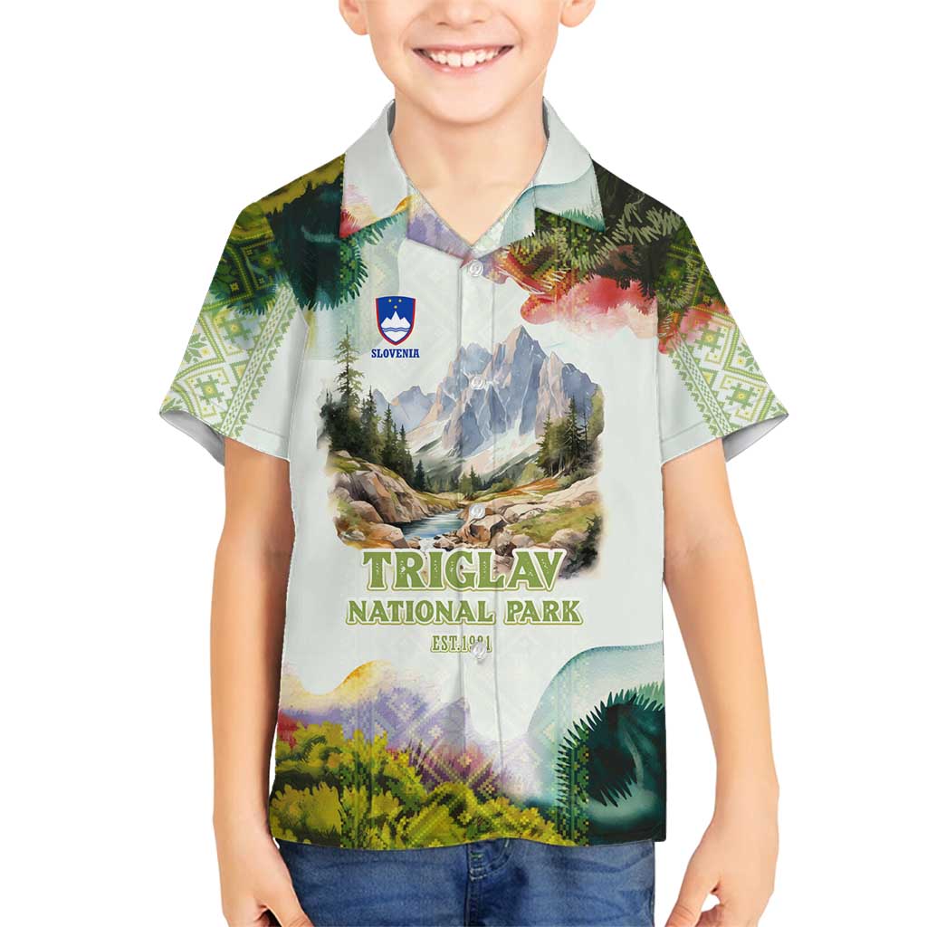 Triglav National Park Family Matching Summer Maxi Dress and Hawaiian Shirt Mountain Landscape with Slovenia Crest and Folk Art Details