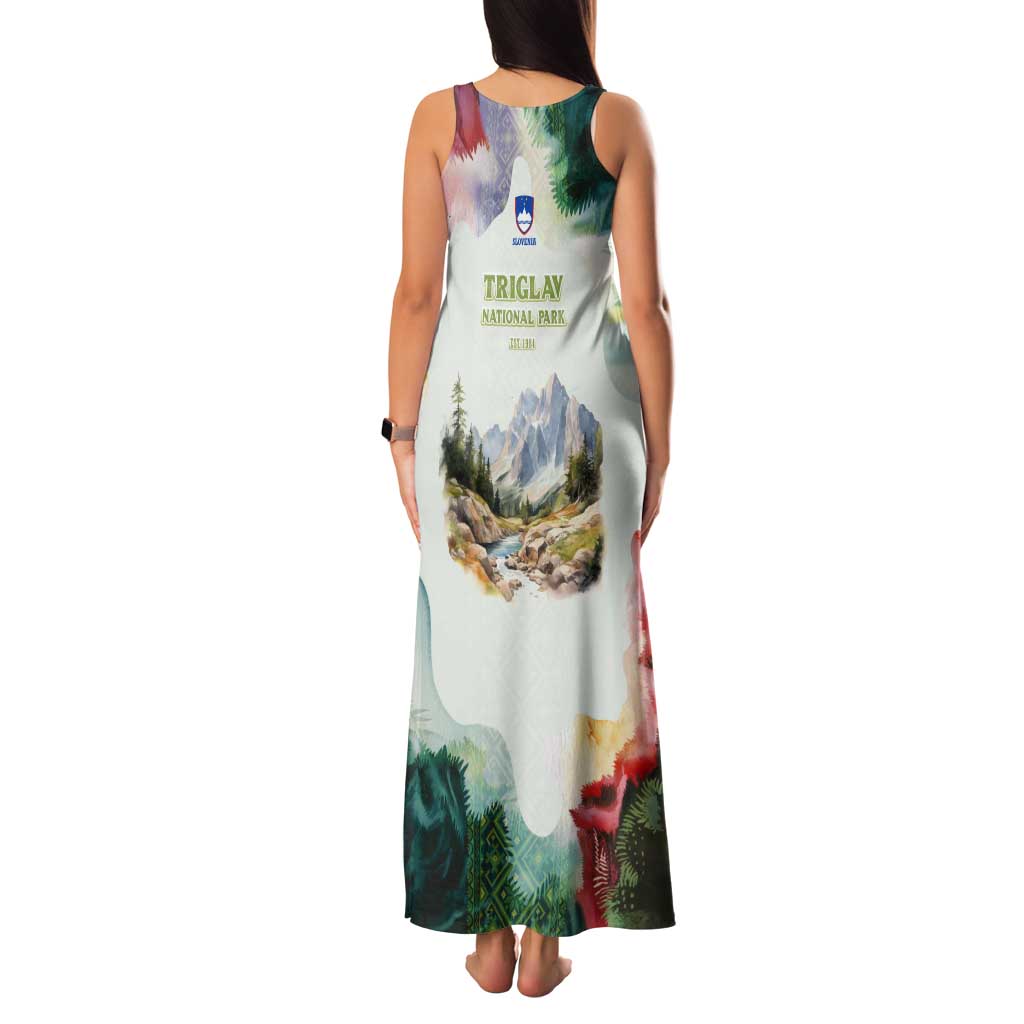 Triglav National Park Family Matching Tank Maxi Dress and Hawaiian Shirt Mountain Landscape with Slovenia Crest and Folk Art Details