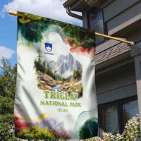 Triglav National Park Garden Flag Mountain Landscape with Slovenia Crest and Folk Art Details