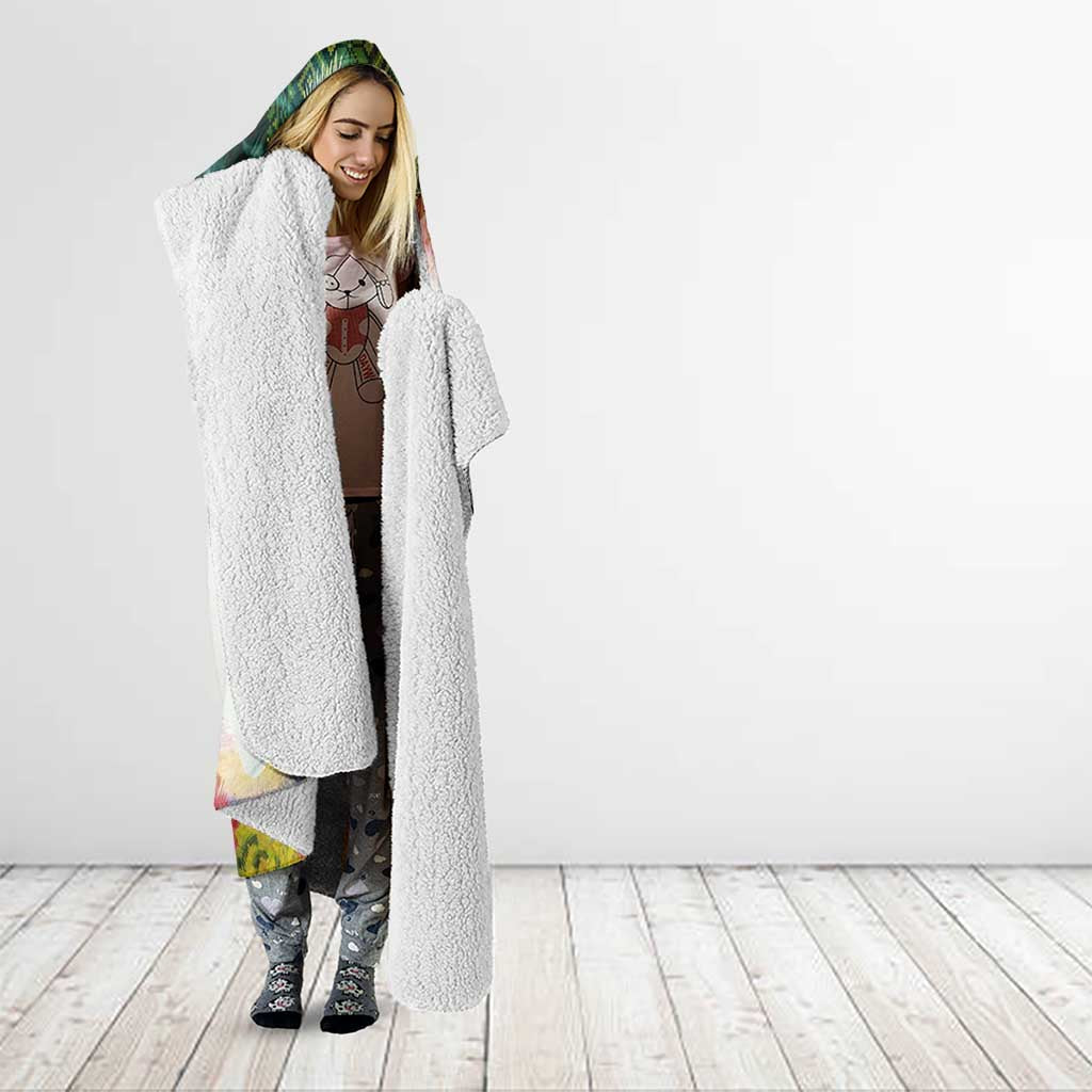 Triglav National Park Hooded Blanket Mountain Landscape with Slovenia Crest and Folk Art Details