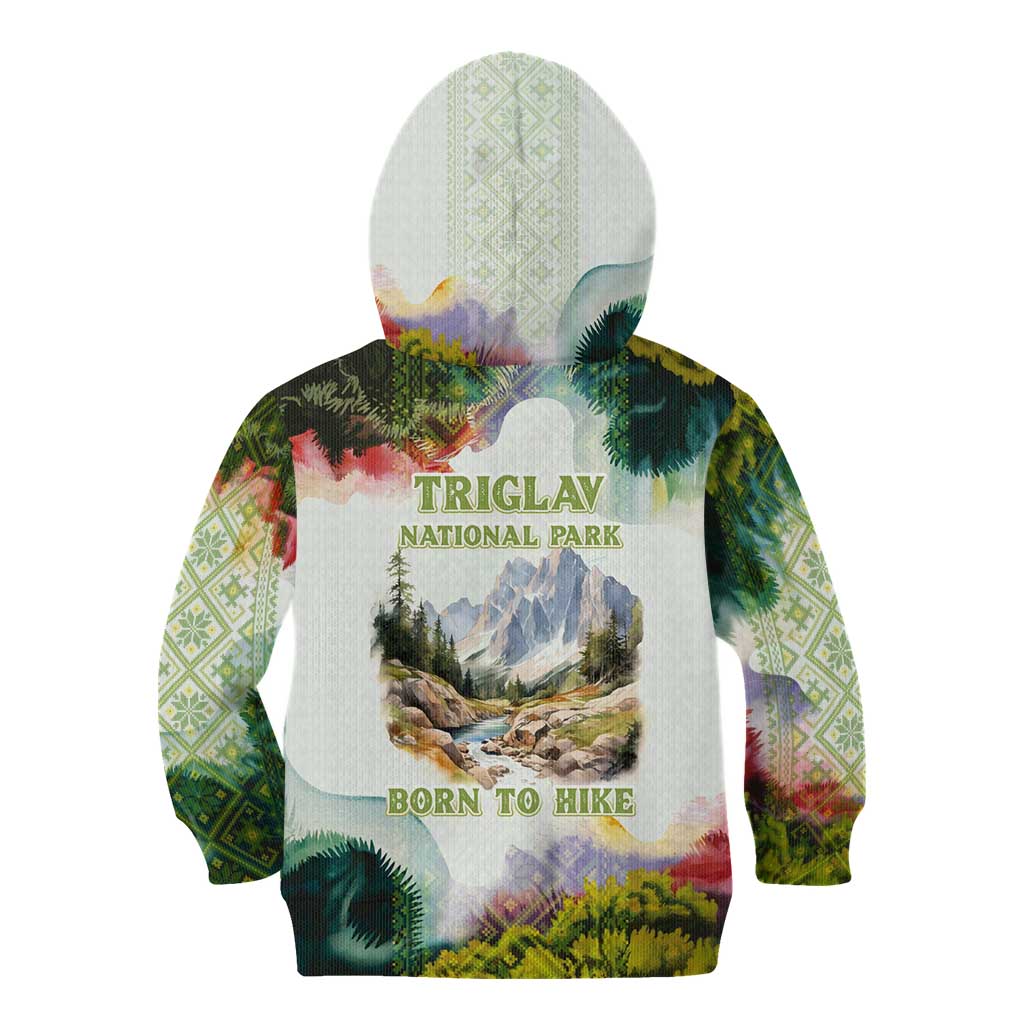 Triglav National Park Kid Hoodie Mountain Landscape with Slovenia Crest and Folk Art Details