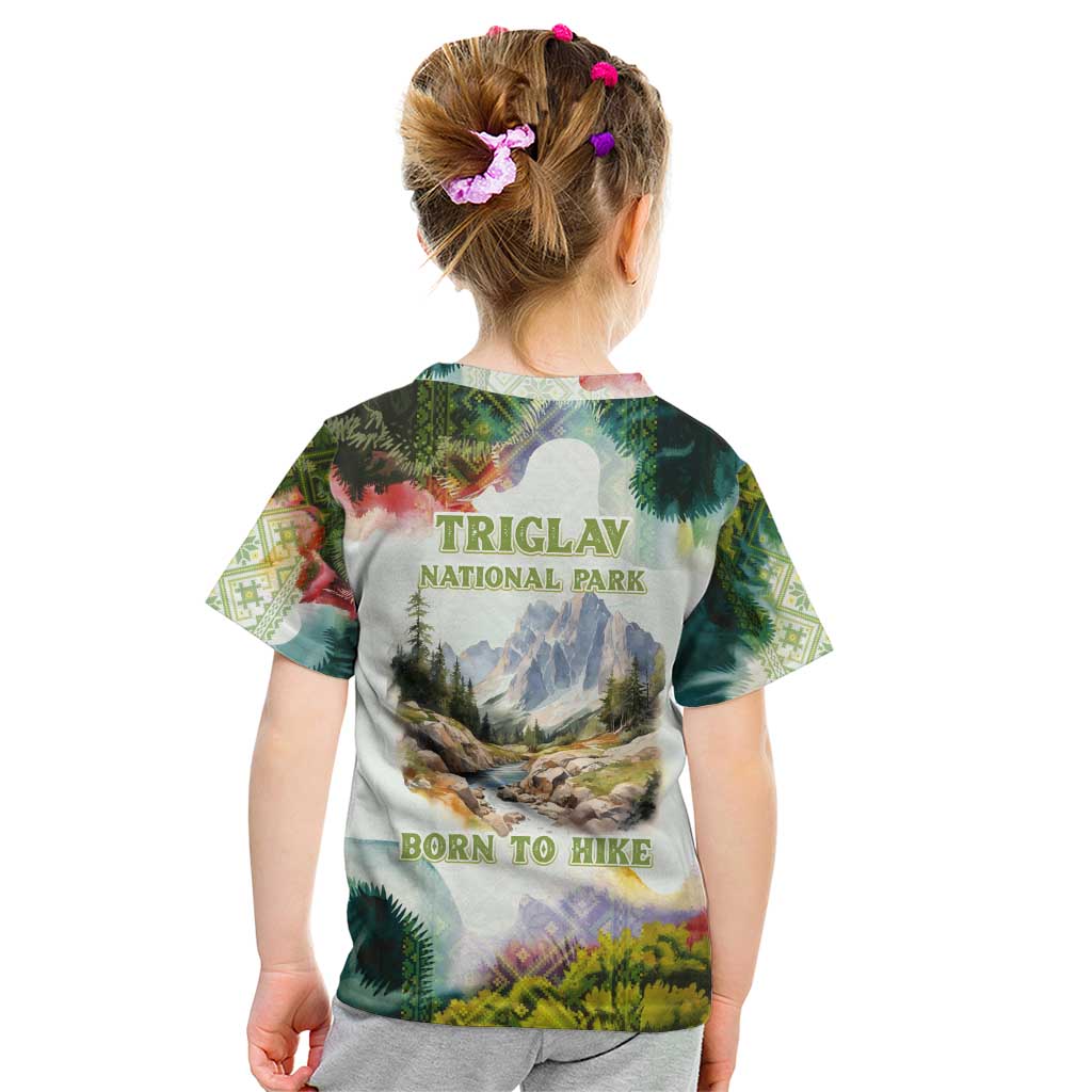 Triglav National Park Kid T Shirt Mountain Landscape with Slovenia Crest and Folk Art Details