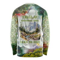 Triglav National Park Long Sleeve Shirt Mountain Landscape with Slovenia Crest and Folk Art Details