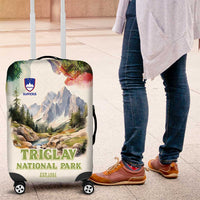 Triglav National Park Luggage Cover Mountain Landscape with Slovenia Crest and Folk Art Details