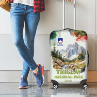 Triglav National Park Luggage Cover Mountain Landscape with Slovenia Crest and Folk Art Details