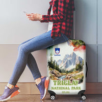 Triglav National Park Luggage Cover Mountain Landscape with Slovenia Crest and Folk Art Details