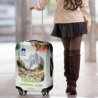 Triglav National Park Luggage Cover Mountain Landscape with Slovenia Crest and Folk Art Details