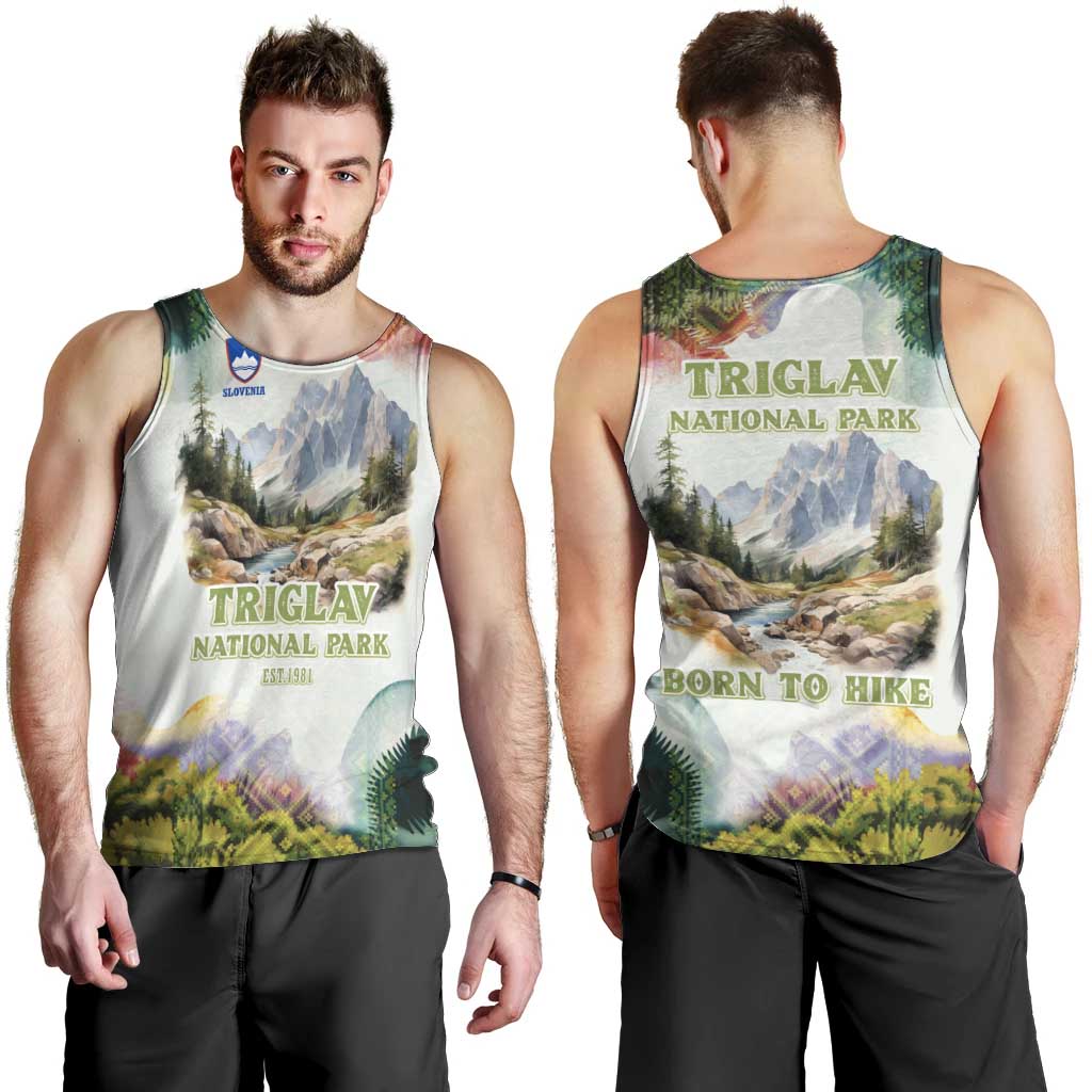Triglav National Park Men Tank Top Mountain Landscape with Slovenia Crest and Folk Art Details