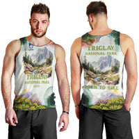 Triglav National Park Men Tank Top Mountain Landscape with Slovenia Crest and Folk Art Details