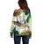 Triglav National Park Off Shoulder Sweater Mountain Landscape with Slovenia Crest and Folk Art Details
