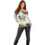Triglav National Park Off Shoulder Sweater Mountain Landscape with Slovenia Crest and Folk Art Details