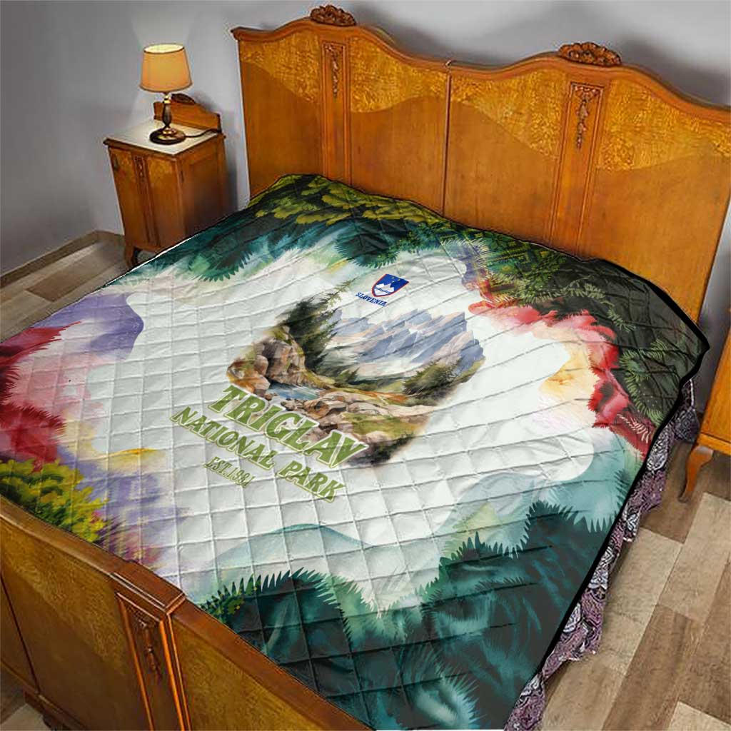Triglav National Park Quilt Mountain Landscape with Slovenia Crest and Folk Art Details