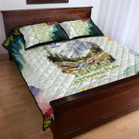 Triglav National Park Quilt Bed Set Mountain Landscape with Slovenia Crest and Folk Art Details