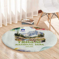 Triglav National Park Round Carpet Mountain Landscape with Slovenia Crest and Folk Art Details