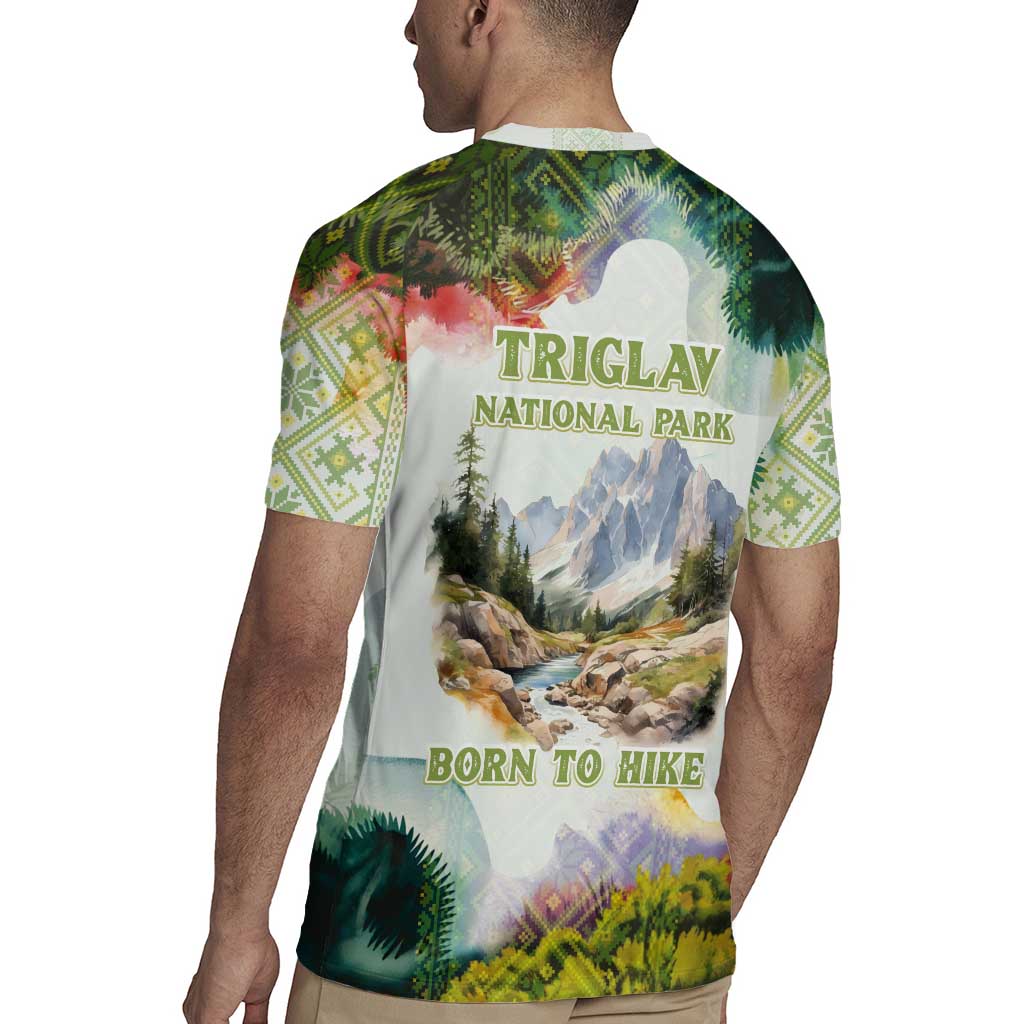 Triglav National Park Rugby Jersey Mountain Landscape with Slovenia Crest and Folk Art Details