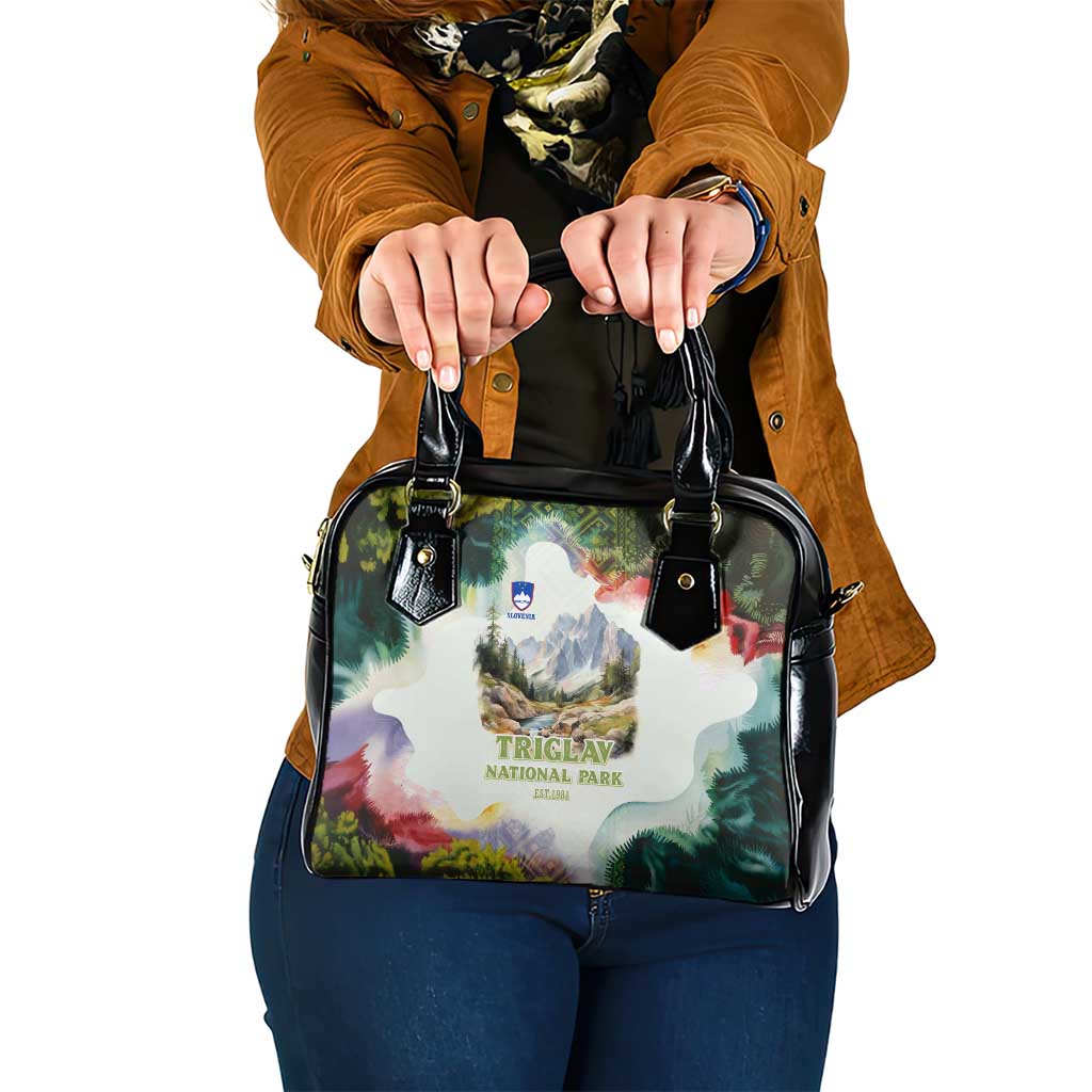 Triglav National Park Shoulder Handbag Mountain Landscape with Slovenia Crest and Folk Art Details
